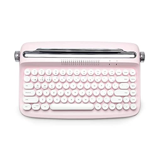YUNZII ACTTO B303 Wireless Typewriter Keyboard, Bluetooth Connection, Cute Retro Aesthetic Design with Integrated Stand for Tablet, Phone, PC and Win/Mac/Android(B303, Baby Pink) - style: Baby Pink