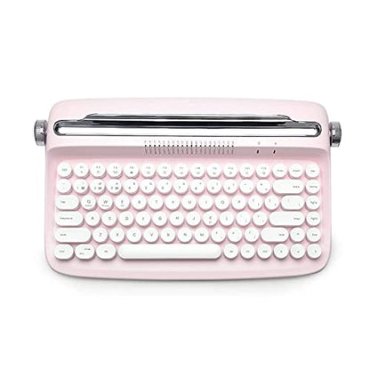 YUNZII ACTTO B303 Wireless Typewriter Keyboard, Bluetooth Connection, Cute Retro Aesthetic Design with Integrated Stand for Tablet, Phone, PC and Win/Mac/Android(B303, Baby Pink) - style: Baby Pink