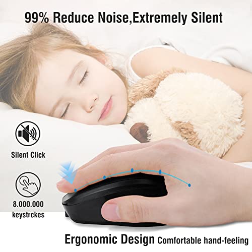 Bluetooth Mouse,Rechargeable Wireless for Laptop/iPad/MacBook Pro/Air, Silent Mouse Portable Slim for Surface Pro/PC/Lenovo/Samsung Tablet (Black) - color: Black