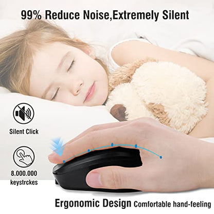 Bluetooth Mouse,Rechargeable Wireless for Laptop/iPad/MacBook Pro/Air, Silent Mouse Portable Slim for Surface Pro/PC/Lenovo/Samsung Tablet (Black) - color: Black