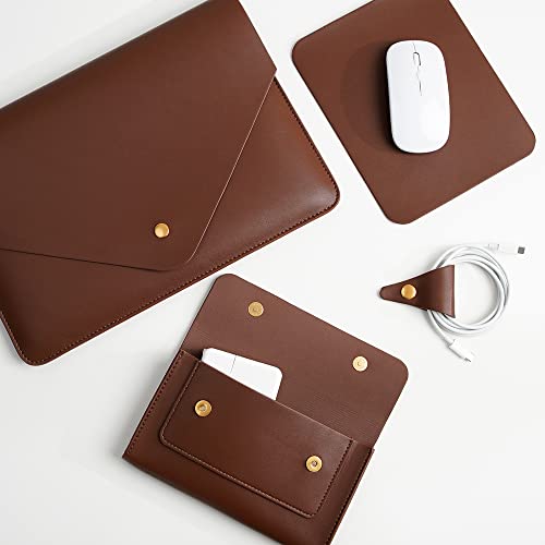 PU Leather Laptop Sleeve Compatible with New 14 inch MacBook Pro A2992 A2918 A2442,Old MacBook Pro Air 13, Surface Laptop 13.5, Thinkpad X1 Carbon 14 Color Set of 4PCS Dark Brown - color: Dark Brown, size: 14Inch Laptop