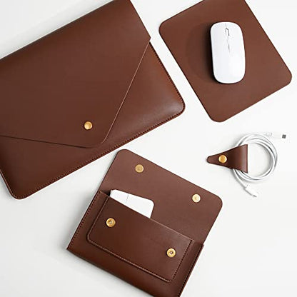 PU Leather Laptop Sleeve Compatible with New 14 inch MacBook Pro A2992 A2918 A2442,Old MacBook Pro Air 13, Surface Laptop 13.5, Thinkpad X1 Carbon 14 Color Set of 4PCS Dark Brown - color: Dark Brown, size: 14Inch Laptop