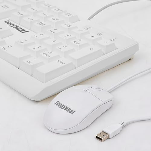 Tongyangat Wired Keyboard and Mouse Combo, Full-Size USB Keyboard with Numeric Keypad, Ergonomic Wired Mouse, Plug & Play, Compatible with Windows, Mac, Laptop, Desktop, Computer (White) - color: T907-White