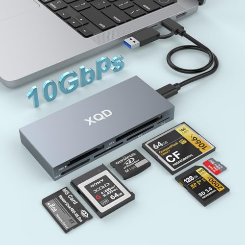 8 in 1 XQD Card Reader, 10Gbps Multi XQD Reader for Sony G/M Series, Lexar 2933x/1400x USB Mark XQD Card/CF/XD/MS/TF/SD Reader, USB C USB 3.0 Memory Card Reader for Windows/Mac OS/Linux/Android - size: XQD Card Reader