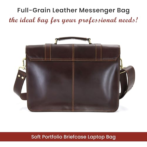 Style N Craft Soft Briefcase, Messenger Bag in Full Grain Leather - color: Dark Brown (392007)