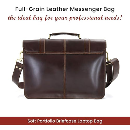 Style N Craft Soft Briefcase, Messenger Bag in Full Grain Leather - color: Dark Brown (392007)