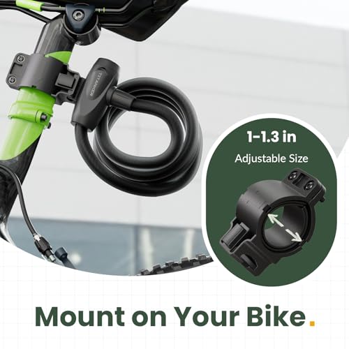 Titanker Bike Lock, 1/2 Inch Thick Bike Lock Cable Coiled Secure Bicycle Lock with Keys Scooter Lock Bike Locks Heavy Duty Anti Theft Bike Cable Lock with Mounting Bracket (4Feet, 6 Feet) - style: Matte Black-6Feet