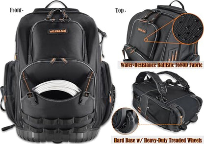 WELKINLAND 72Pockets Rolling Tool backpack, Large tool bag with wheels, Rolling Electrician bag with wheels for men