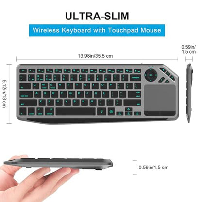 Tangxi Wireless Touch Keyboard with Touchpad, 7 Color Backlight Keyboard for TV PC Laptop Tablet, 2.4G Dual Mode, USB C Rapid Charging, 1000mAh Battery