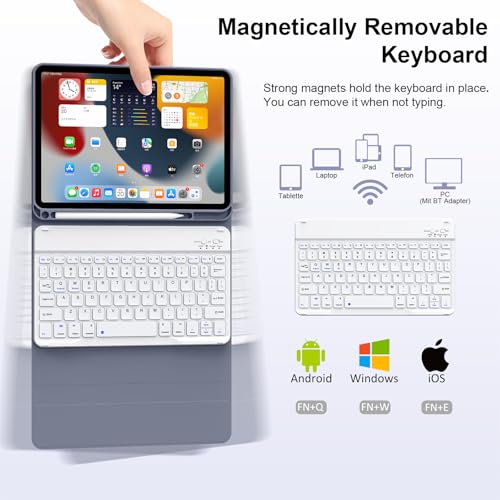 Keyboard Case for iPad (A16) 11th Gen 11 Inch 2025, iPad 10th Generation 10.9 inch 2022 with Pencil Holder, Wireless Keyboard and Slim Lightweight Soft Cover Auto Wake/Sleep, Purple - color: Purple