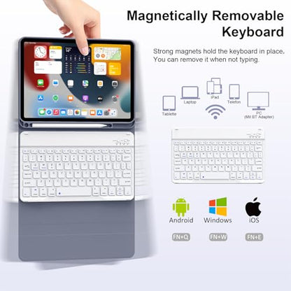 Keyboard Case for iPad (A16) 11th Gen 11 Inch 2025, iPad 10th Generation 10.9 inch 2022 with Pencil Holder, Wireless Keyboard and Slim Lightweight Soft Cover Auto Wake/Sleep, Purple - color: Purple
