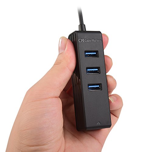 Cable Matters 4-in-1 USB 3.0 Hub with Gigabit Ethernet | 10/100/1000Mbps Network, 3x 5Gbps USBA Ports, Black