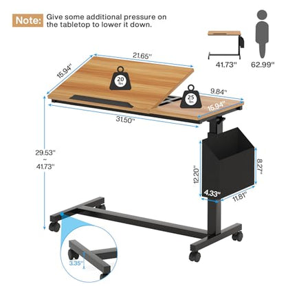 Tribesigns Height Adjustable C-Shaped Table with Wheels, Mobile Couch Side Table with with Tiltable Drawing Board, Portable Sofa Bedside Laptop Stand C Shaped Desks for Living Room, Bedroom