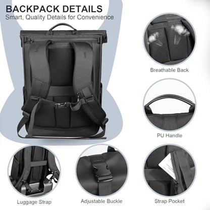 Rolltop Laptop Backpack, Expandable 20-27L Travel Backpack for Men Women | Water-Resistant Casual Daypack with Quick-access Rear Zipper for 15.6 inch Computer, Laptop Bag for Commute/College/Hiking