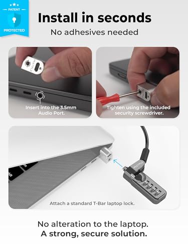 Laptop Lock Adapter for Security Lock | Adds Security Slot To Any Laptop inc MacBook | Use With Standard T-Shaped Bar Cable Locks | No Adhesive Needed