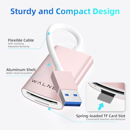 WALNEW USB 3.0 Micro SD Card Reader with Dual Slots, Memory Card Reader | Supports SD/SDXC/SDHC/Micro SDXC/TF/UHS-I, For Mac, Windows, Android, Laptop, Camera - color: PINK