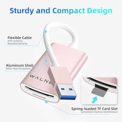WALNEW USB 3.0 Micro SD Card Reader with Dual Slots, Memory Card Reader | Supports SD/SDXC/SDHC/Micro SDXC/TF/UHS-I, For Mac, Windows, Android, Laptop, Camera - color: PINK