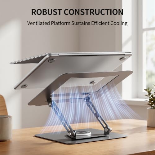 ALASHI Laptop Stand for Desk with 360° Rotating Base, Multi-Angle Adjustable Laptop Stands, Foldable Laptop Riser Compatible with 10 to 17 Inches PC Computer, Grey - color: E-Grey
