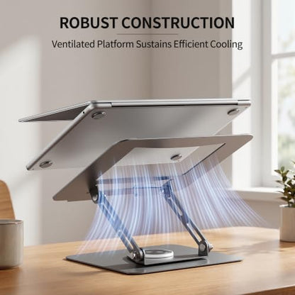 ALASHI Laptop Stand for Desk with 360° Rotating Base, Multi-Angle Adjustable Laptop Stands, Foldable Laptop Riser Compatible with 10 to 17 Inches PC Computer, Grey - color: E-Grey