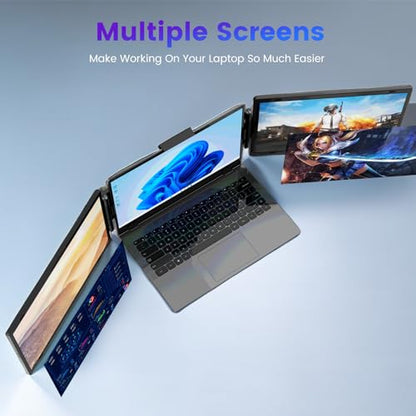 Azeyou 15.6" Triple Laptop Screen Extender - FHD 1080P Portable Monitor & Gaming Monitor, USB-C/HDMI Plug & Play Second External Monitor for 14”-17” Laptops, PC, Mac, Phone