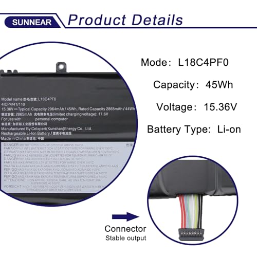L18C4PF0 L18M4PF0 L18D4PF0 Laptop Battery Replacement for Lenovo ThinkBook 13s-IML 13s-IWL 14s-IML 14s-IWL Series 20RR 20RS 20RM 20R9 5B10S73501 5B10S73499 5B10W67315 5B10S73500 45Wh - size: 12.17*4.49*1.22 inches L18C4PF0