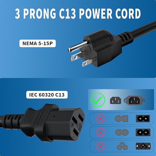 Adoreen Computer TV Monitor Replacement Power Cord 4 Ft/10 Pack, 3-Prong AC Universal Power Supply Cable 5-15P to IEC 320 C13 C14, SJT 18AWG 10A/125V for Treadmill Printer,PC,Desktop+Ties-ETL-Black - size: 4FT, style: 10 Pack
