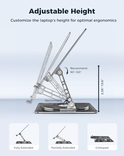 Aoviho 360° Rotating Laptop Stand for Desk | Adjustable, Foldable, Portable Aluminum Ergonomic Riser | Compatible with MacBook, Dell, HP & All Laptops 10-16 inch | Black - color: Black