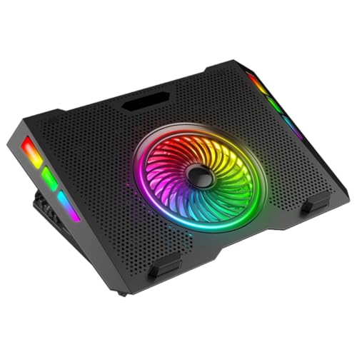 LABRIMP Adjustable Laptop Cooling Stand with RGB Lighting Effects, Foldable Laptop Cooler Rack Made of Plastic and Iron Mesh, Five Height Levels for Comfortable Use, Portable Cooling Pad