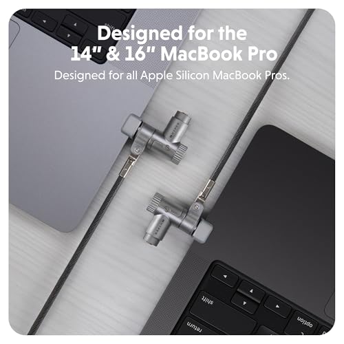 HyperShield MacBook Pro Cable Laptop Lock — Tool-Free MacBook Security Lock w/ 6.5 Ft. Steel Cable, Full Port Access — for 14” & 16” Apple Silicon Devices — Ideal for Public Spaces