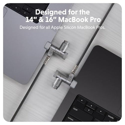 HyperShield MacBook Pro Cable Laptop Lock — Tool-Free MacBook Security Lock w/ 6.5 Ft. Steel Cable, Full Port Access — for 14” & 16” Apple Silicon Devices — Ideal for Public Spaces