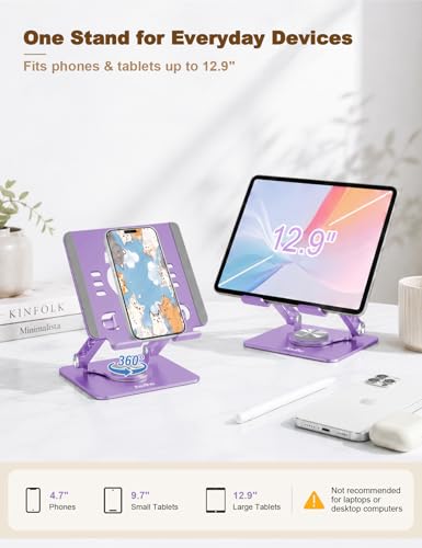 Aoviho Tablet Stand 360° Rotating Aluminum Holder - Adjustable, Portable & Foldable Monitors Stand for iPads, Compatible with 4-13.3" Tablets, Purple - color: Purple