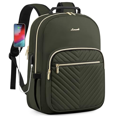 LOVEVOOK Laptop Backpack for Women, Travel Computer Work Bags with 17-inch Laptop Compartment, College School Student Bag Teen Backpacks For Girls, Outdoor Carry On Backpack Purse, Army Green - color: Army Green, size: 17-Inch