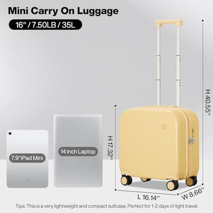 mixi Carry on Luggage, Suitcase with Spinner Wheels 16in Luggage Hardshell Lightweight Rolling Suitcases PC with Cover & TSA Lock, Lark Yellow - color: Lark Yellow, size: 16in Carry on