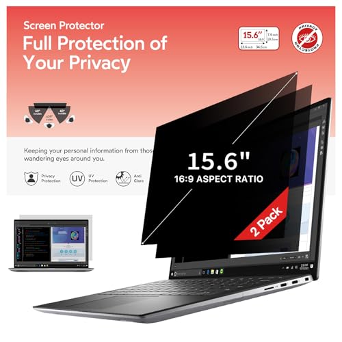 bersem 2 Pack 15.6 Laptop Privacy Screen for 16:9 Ratio Computer Monitor, Removable, Anti Glare, Blue Light Filter, Anti-Spy, Anti-Scratch, UV-Blocking - size: 15.6 Inch 16:9