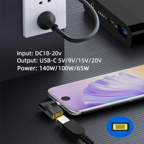 140W 100W Rectangle Jack Thinkpad X1 Input to USB-C Type-C Angled 90 Degree Power Plug Charge Adapter for Laptop Phone - style: 1.1x4.5mm 140W