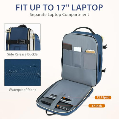 KROSER Laptop Backpack Computer Backpack 17 Inch Men-Beige/Haze Blue/Black | 40L Large Laptop Water-Repellent Travel Backpack Casual Daypack for Business/College/Women - color: Beige/Haze Blue/Black