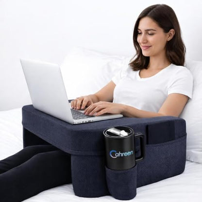Lap Desk Pillow with 40oz Tumbler, Ergonomic Portable Laptop Desk Cushion for Bed with Arm Support, Gaming Pillow, Reading Pillow Arms, Lap Tray Cushion, Tablet & Laptop Lap Table Workstation