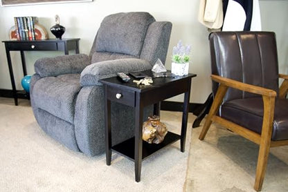2-Tier Solid Acacia Recliner Table w/Drawer (Black) - color: Black