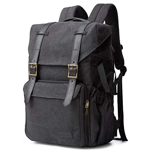 BAGSMART Camera Backpack, Large DSLR/SLR Waterproof Photography Bag Fit up to 15" Laptop with Tripod Holder, Waist Belt and Rain Cover, Black - color: E-black[double Buckle]