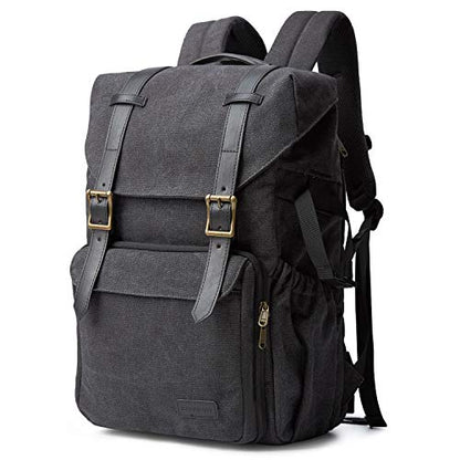 BAGSMART Camera Backpack, Large DSLR/SLR Waterproof Photography Bag Fit up to 15" Laptop with Tripod Holder, Waist Belt and Rain Cover, Black - color: E-black[double Buckle]