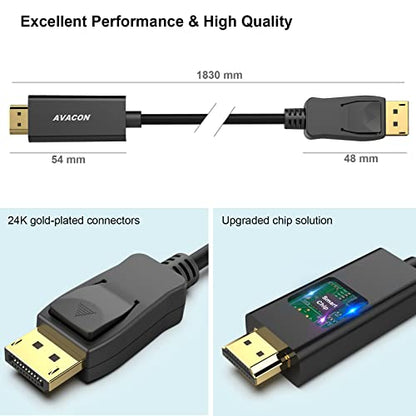 4K DisplayPort to HDMI 6 Feet Cable 2 Pack, Uni-Directional DP 1.2 Computer to HDMI 1.4 Screen Cable Compatible with HP, ThinkPad, AMD, NVIDIA, Desktop - color: 2 PACK, size: 6 ft
