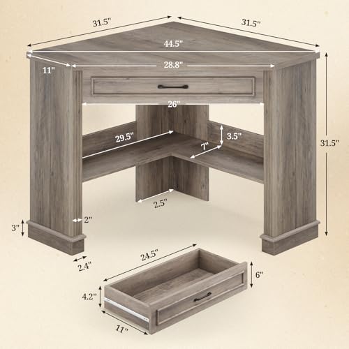 SEDETA Farmhouse Corner Desk for Small Space,Small Triangle Computer Desk | 31.5" Small Corner Desk with Drawer,Corner Computer Desk with Storage,for Home Office Living Room Bedroom,Grey - color: Grey