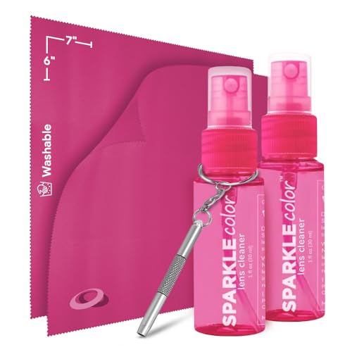 Sparkle Anti-Reflective Safe Lens Cleaner & Repair Kit – (2) 1oz Glasses Cleaner Spray, (2) Microfiber Cloth & Keychain Screwdriver for Eyeglasses, Sunglasses, Lenses & Screens (5 Piece Set) - style: Pink | 2x1oz Lens Spray + 2 Microfiber Cloths + 1 Screw