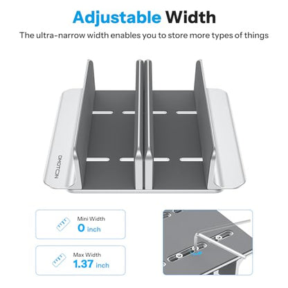 OMOTON 3-Slot Multiple Vertical Laptop Stand, Fits MacBook, Bright Silver | Adjustable Width 0-1.38", Aluminum Office Space-Saving for Desk, Fits MacBook/Book/iPad Up to 17.3in - color: Three Slots-Bright Silver