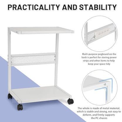Bfttlity Computer Tower Stand 2-Tier Metal PC Stand for Floor Carpet, White | Under Desk Mobile CPU Stand for Most Computer Towers, 17.52"L x 23.22"H - size: Small-White