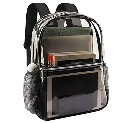 Clear Backpack Heavy Duty TPU, 17.2 Inch Transparent Bookbag for School College Work Travel, Large See Through Backpack with Laptop Compartment, Reinforced Padded Straps, Black - color: Black