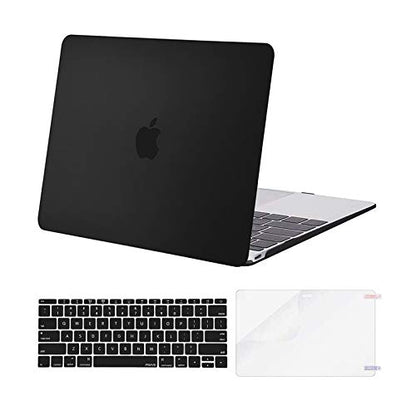 MOSISO Compatible with MacBook 12 inch Case A1534,2017-2015, Black | Protective Crack-Resistant Plastic Hard Shell Case & Keyboard Cover Skin & Screen Protector - color: Black