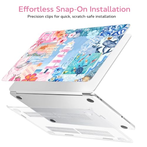 for MacBook Neo 13 inch Case 2026 Release A3404, Ocean Collage | Matte Hard Shell with Coastal-Inspired Collage, Scratch Resistant Protection, Precision Fit, and Lightweight Portability - color: Blue Pink Collage