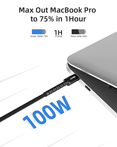 imuto USB C to USB C Cable (6.6ft, 2-Pack) 100W Fast Charging Cable Braided for iPhone 15/15Pro/15Plus/15ProMax MacBook Pro 2020,iPad Pro 2020, iPad Air 4,Samsung Galaxy S23+/S23 Ultra (Black) - color: Black