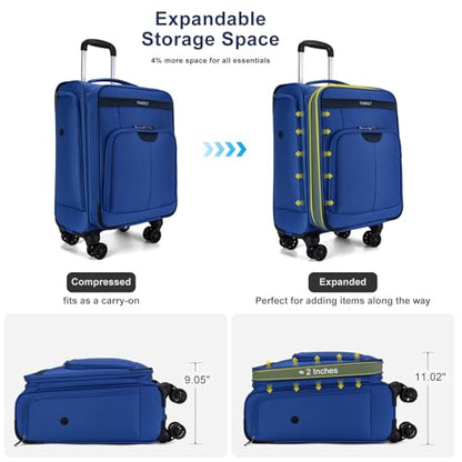 Carry On Luggage 22x14x9 Airline Approved with Wheels Softside Expandable Luggage Suitcase with TSA Lock-Blue - color: Blue, size: Carry-on 20 inch